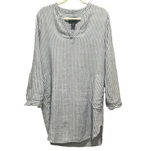 Tahari 100% Linen Blue & White Striped Dress Coastal Beach Lightweight Sz M